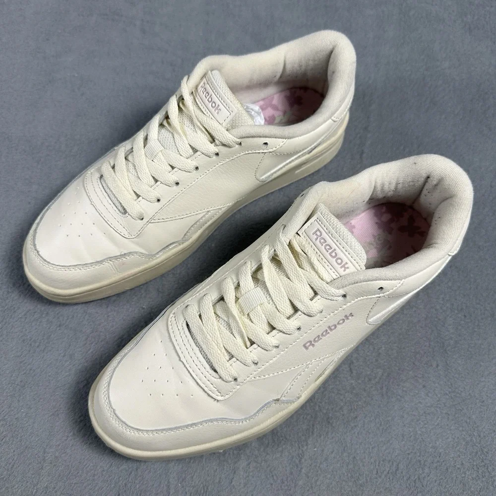 Reebok Court Advance Women's Size 9 Cream Purple Leather Sneakers Casual Shoes